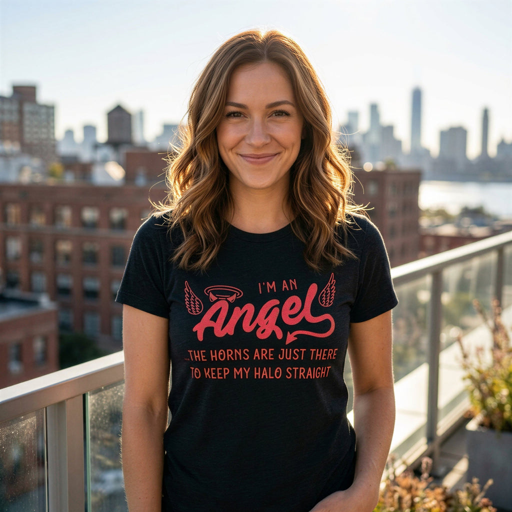 The Horns Are Just There To Keep My Halo Straight Women's T Shirt