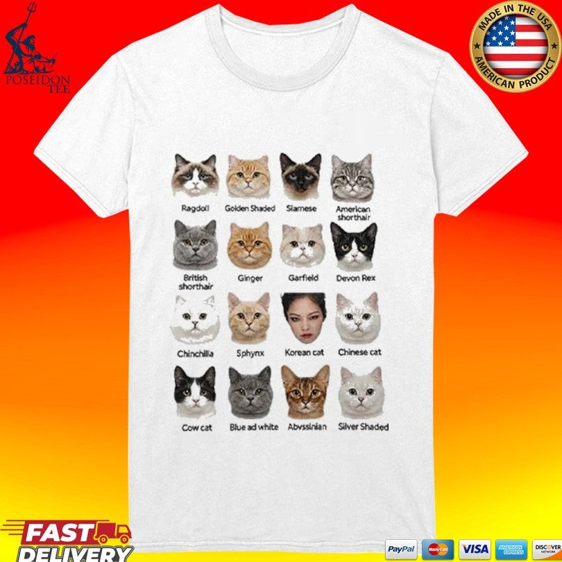 Kpop Cat Breed Chart Jennie Blackpink Meme T-shirt