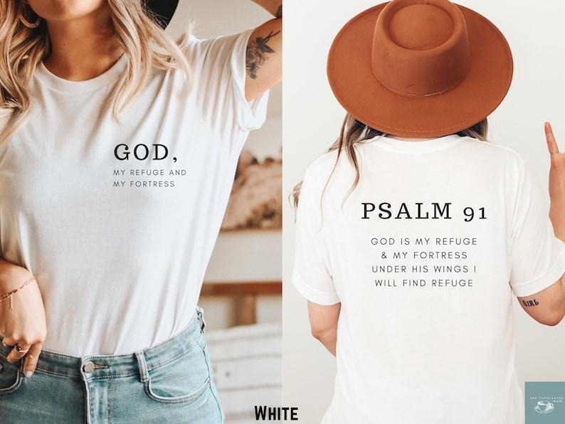 psalm 91 shirt minimalist christian shirt bible verse faith based apparel gift  T-shirt, sweater and Hoodie 2 sides...