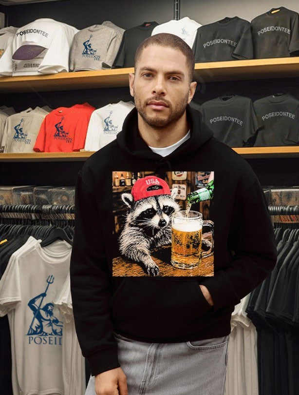 Raccoon Drinking Beer Patriotic Usa T-shirt