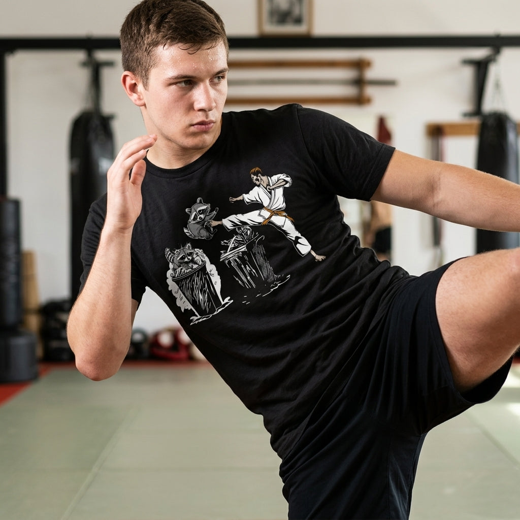 Karate Kicking Raccoon Men's T Shirt