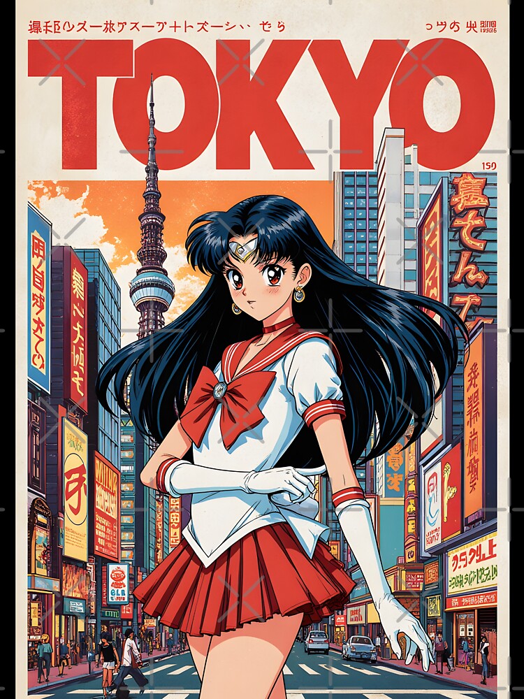 Sailor Mars Vintage Travel Poster in Tokyo by MoonhazeeCo