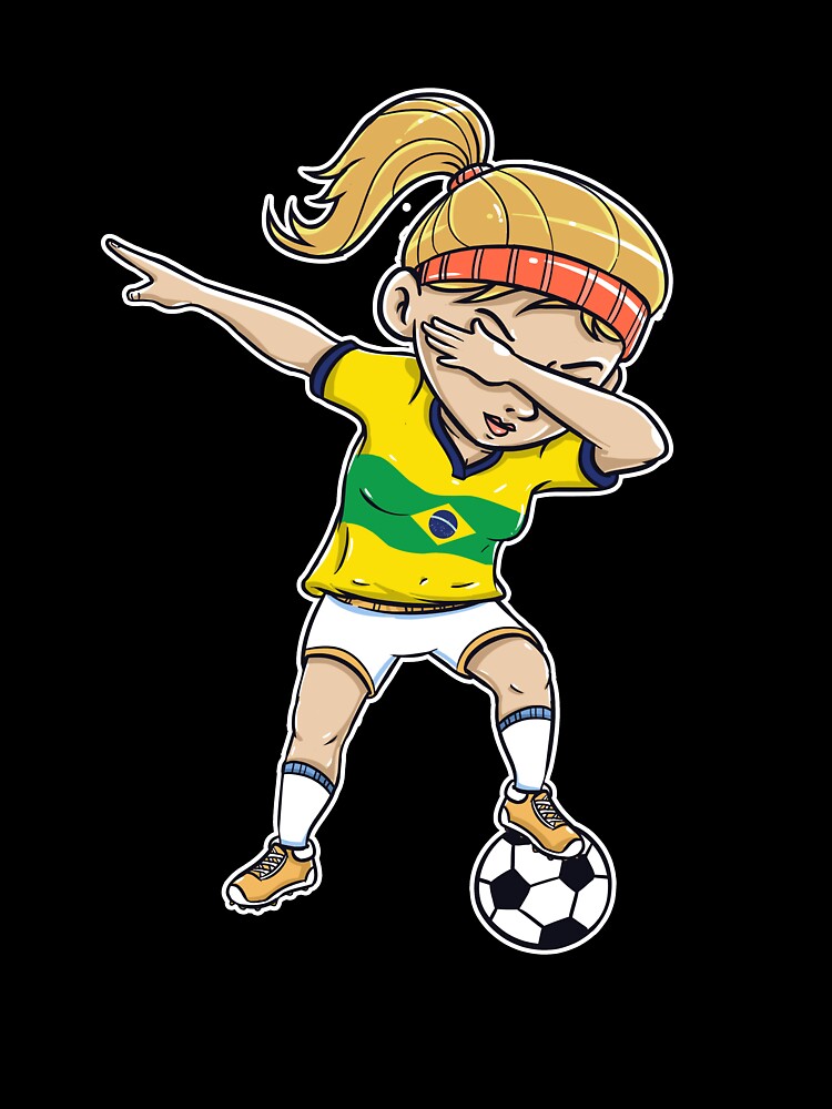 Dabbing Soccer Player Funny Brazil Fan T-Shirt girl by Pummli