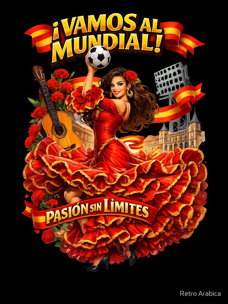 Spanish Flamenco Football Fan Shirt – Unique World Cup 2026 Supporter Design by Retro Arabica
