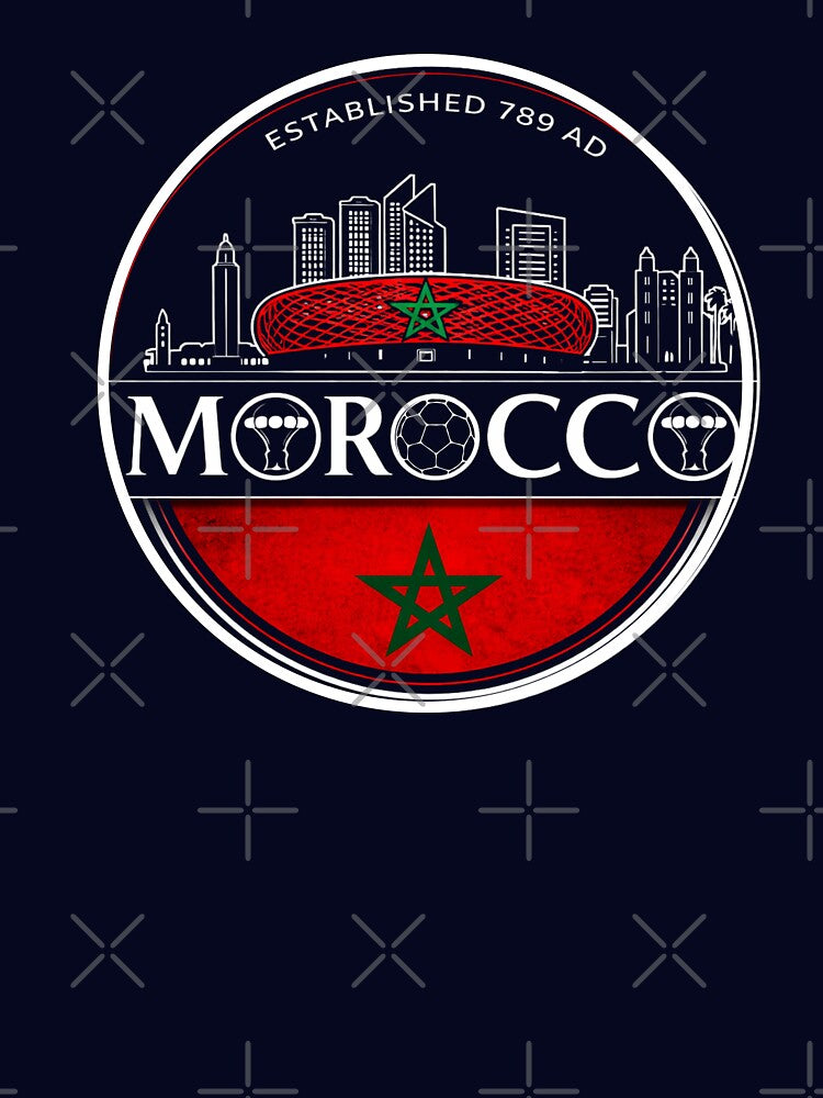 AFCON 2025 Morocco  Atlas Lions Football Emblem  Skyline Stadium by InPrintedWord