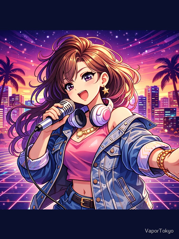 Anime Singer Idol Vaporwave City Pop Aesthetic Music Girl Art by VaporTokyo