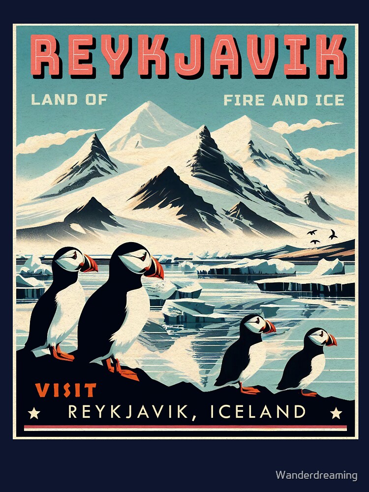 Reykjavik, Iceland Retro Travel Poster by Wanderdreaming