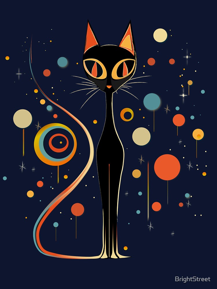 Mid Century Modern Atomic Cat, Retro Hallowen Black Cat, MCM cat, Black MOD cat by BrightStreet
