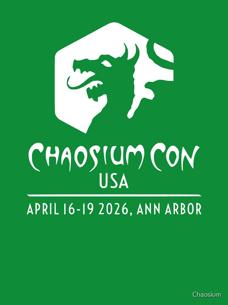 Chaosium Con USA 2026 Official T-Shirt - White Logo by Chaosium