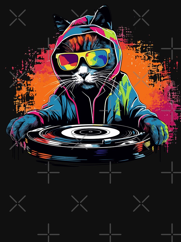DJ Cat Cool Neon Kitty Music Design by caileag