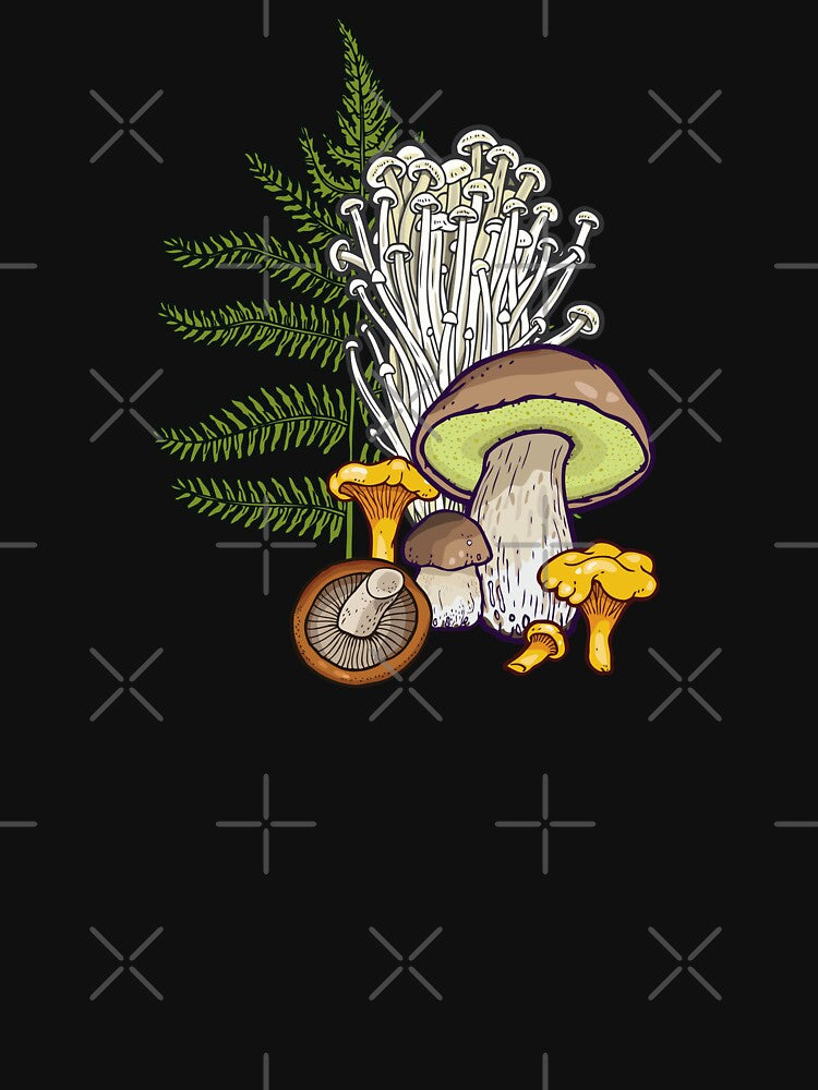 Mushroom Forest | Dark Woodland Cottagecore Pattern Art by smalldrawing