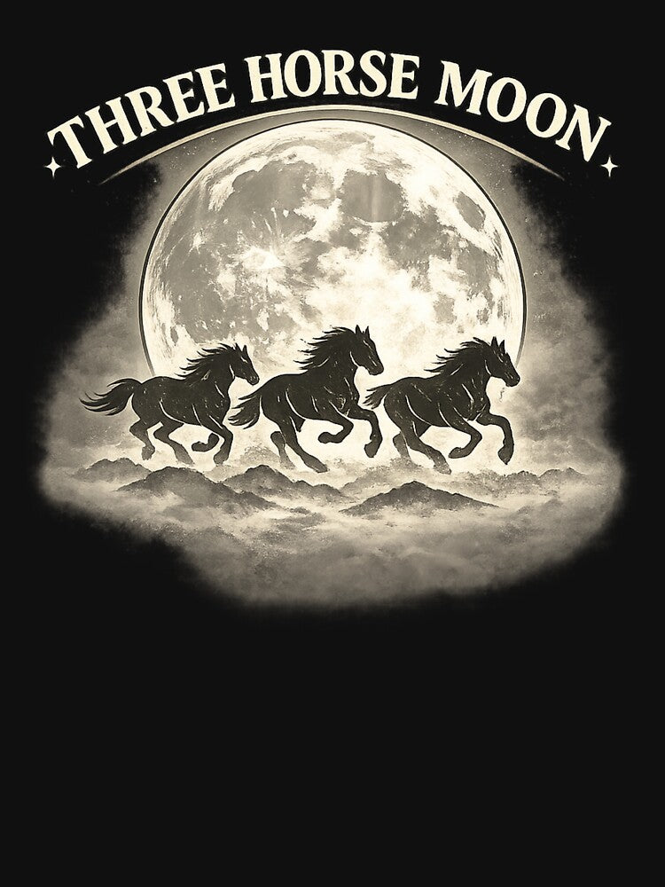 Three Horse Moon – Wild Horses Under the Full Moon Streetwear Design by FrameFlow