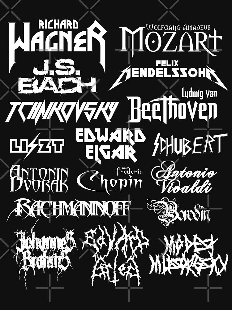 Heavy Metal-style Classical Composers (White Text) by Ragetroll