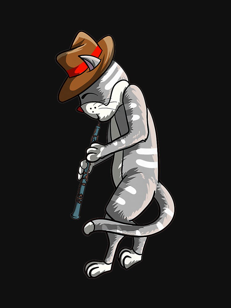 Funny Cat Playing Oboe  Cool Animal Pipe Musician Love Gift Premium TShirt24 by tawanama