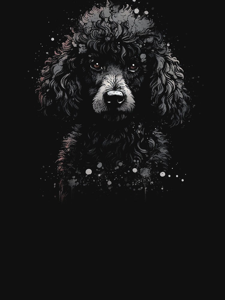 A Street Art Poodle Dog In Cool Distressed Style On Black by GVRDesign