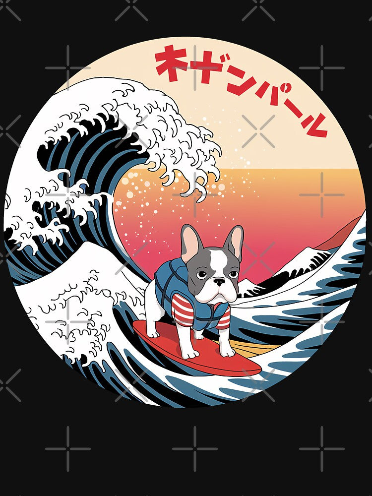 Funny French Bulldog Japanese Kanagawa Wave by FurryHavenPH