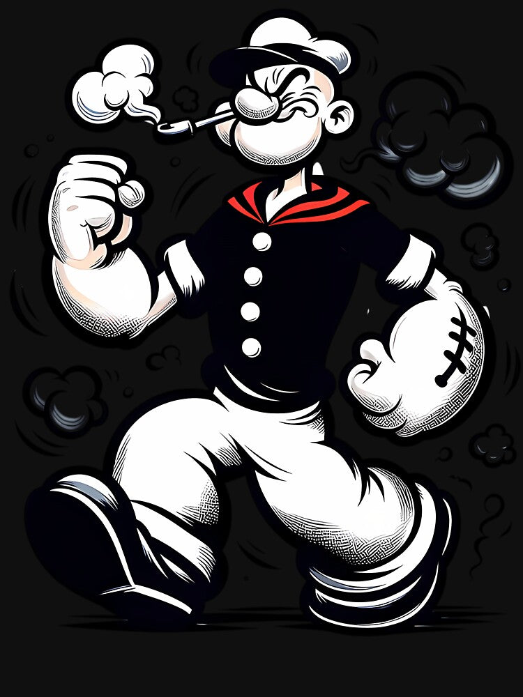 Popeye Black And White Retro Cartoon Art by ROSEILHELM
