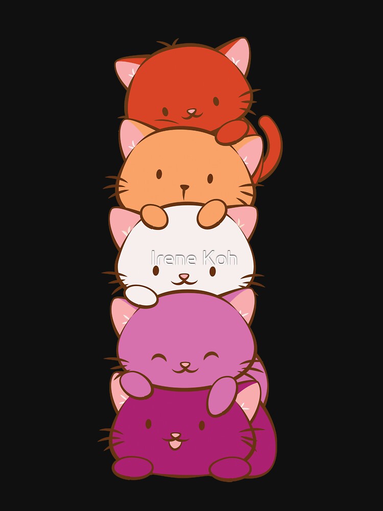 New Orange Lesbian Pride Flag Kawaii Cats by Irene Koh