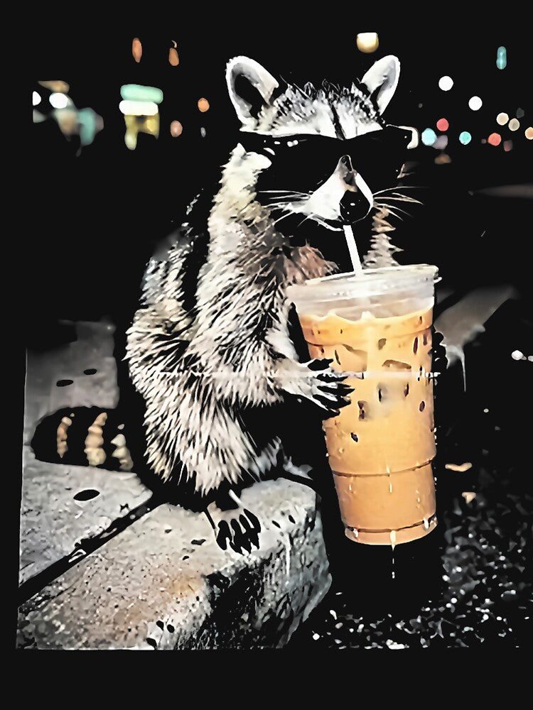 Funny Raccoon Drinking iced Coffee by FrankBaird