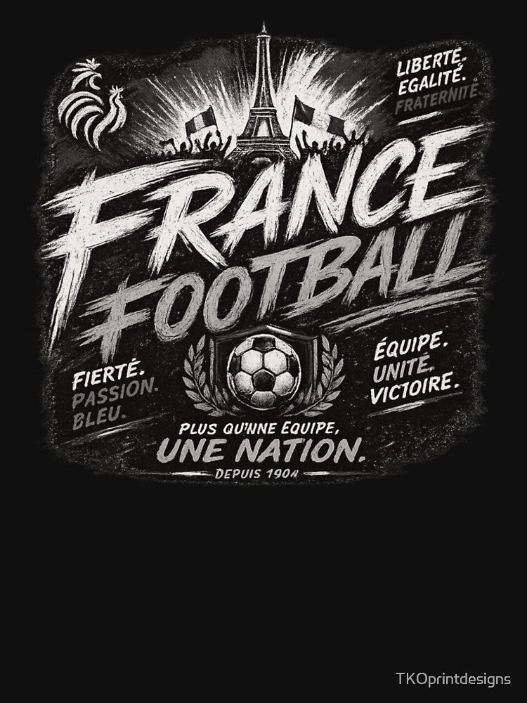 France Football Black White Typography Design | Modern National Soccer Artwork by TKOprintdesigns