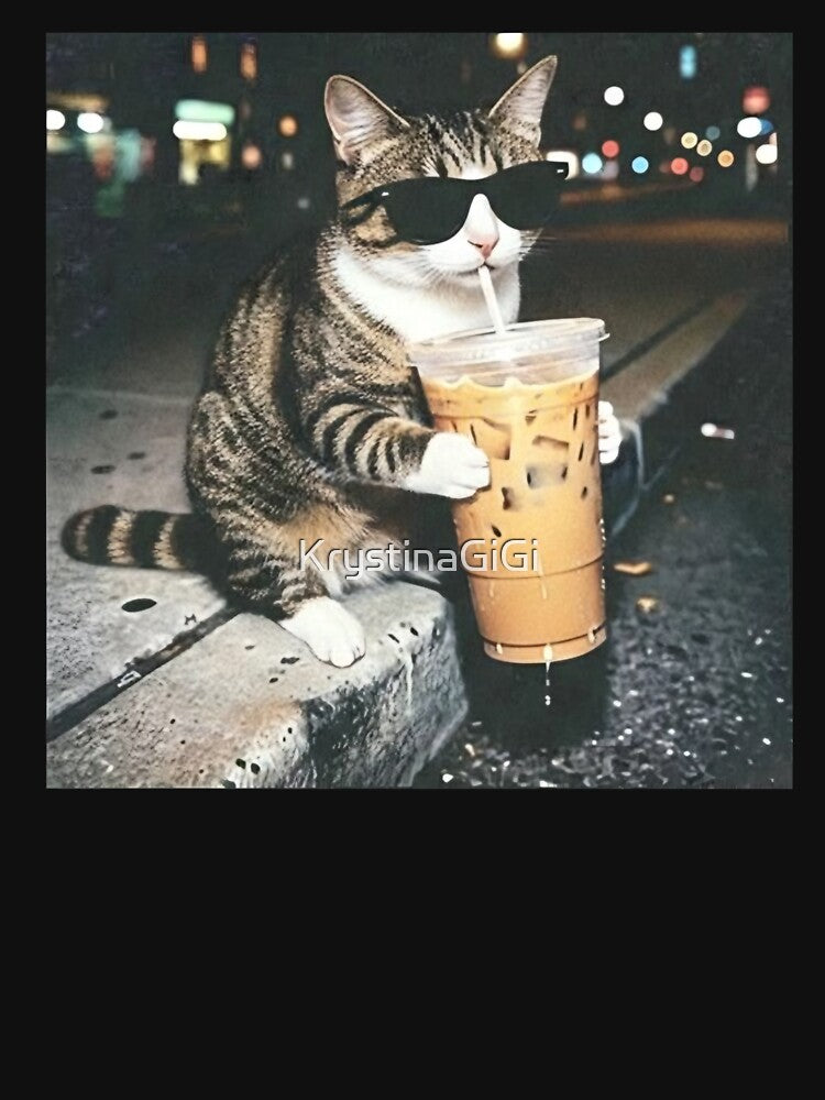 Funny Cat Drinking Iced Coffee Shirt, Animal Meme by KrystinaGiGi