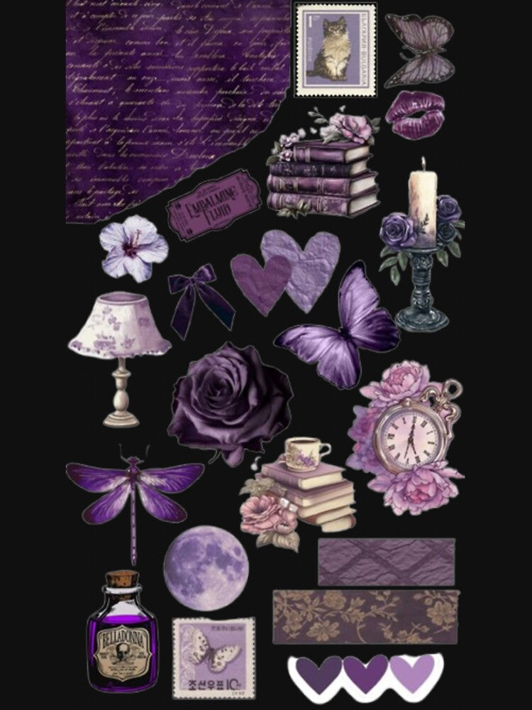 Purple Dark Academia Aesthetic Collage | Vintage Gothic Floral & Butterfly Design by lilacWhim