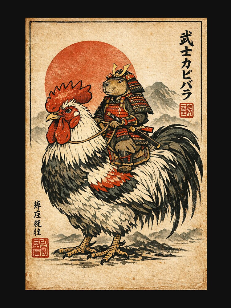 Vintage Japanese Samurai Capybara Rooster Chicken Anime Kids by sinkedink