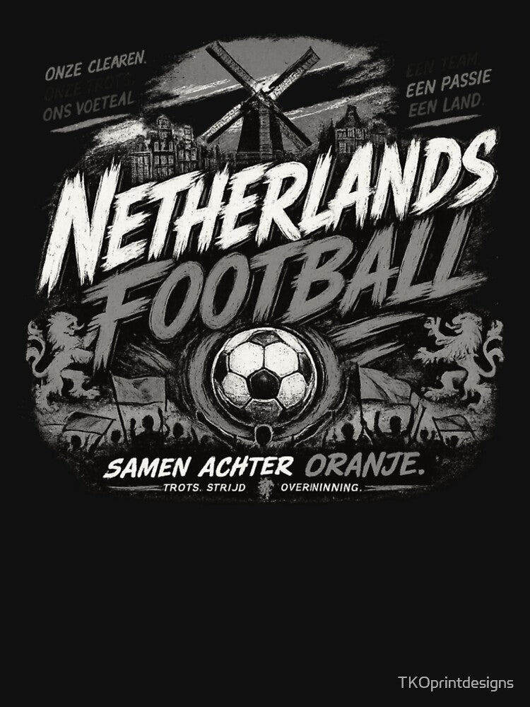 Netherlands Football Black White Typography Design | Dutch Soccer Fan Artwork by TKOprintdesigns