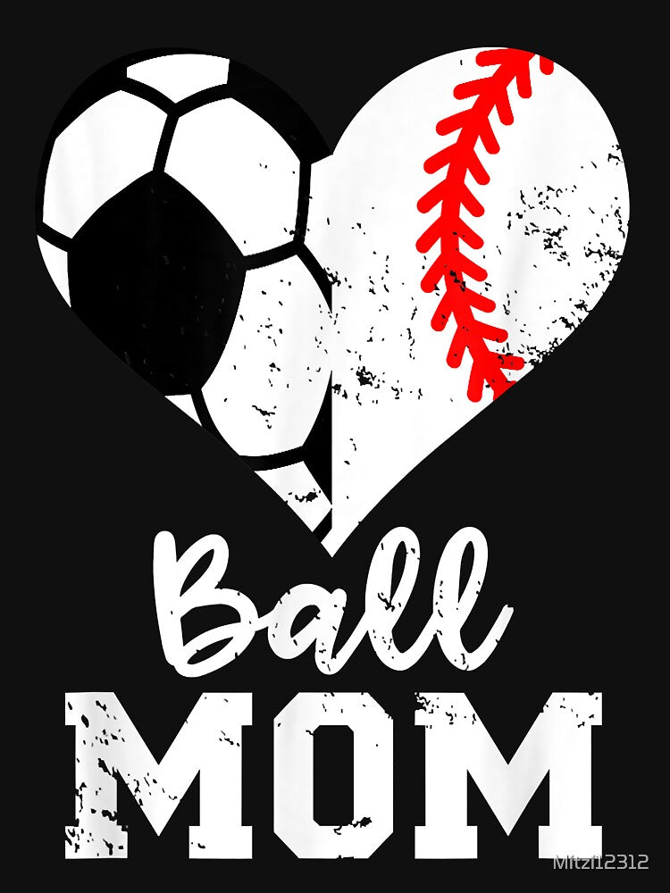 Ball Mom Heart Funny Baseball Soccer Mom by Mitzi12312