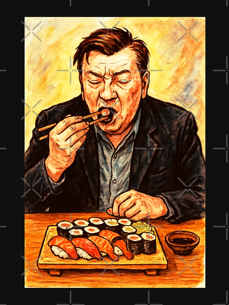 Aki Kaurismaki - Eating Sushi by Sarcastic designs