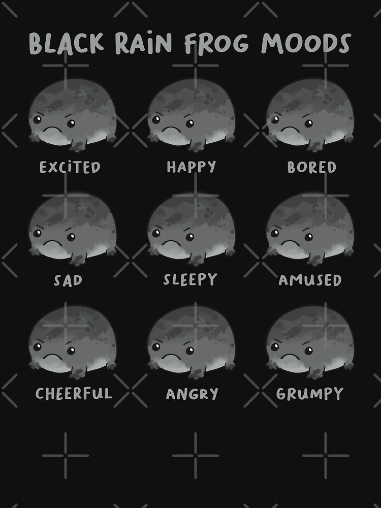 Grumpy Black Rain Frog Moods by CuteCrew