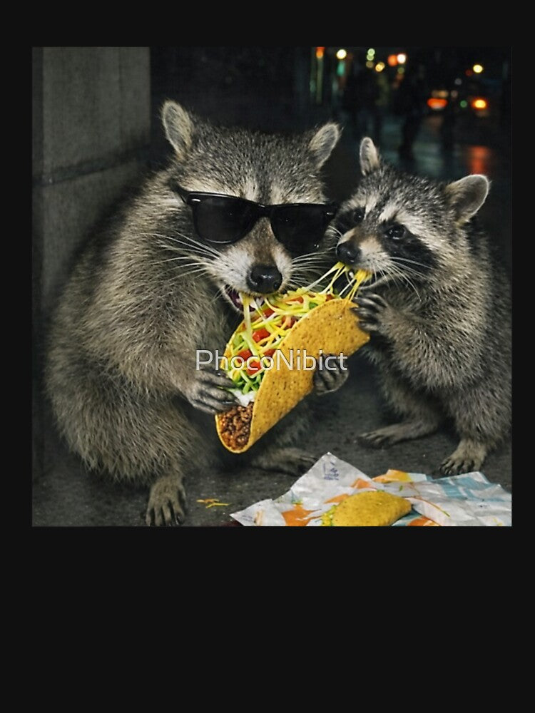 Funny Raccoon Eating Taco Cool Sunglasses Cute Animal Meme by PhocoNibict