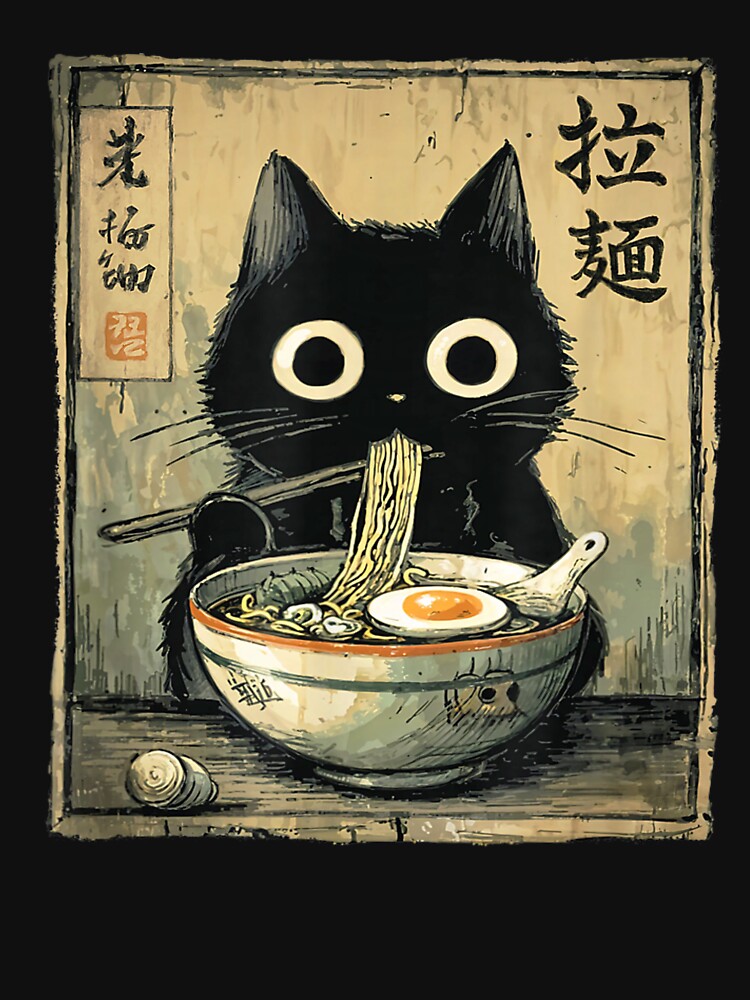 Kawaii Kuro Neko Ramen Run Cat by BASKF