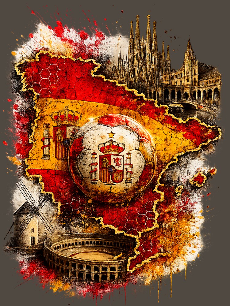 Spain Football Map Art | Soccer Fan Graphic | La Roja Inspired Spanish Football Design by TheWorldGameStudio