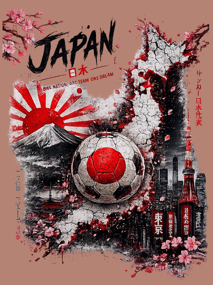 Japan Football Map Art | Japanese Soccer Fan Graphic | Tokyo Skyline & Mount Fuji Vintage Sports Design by TheWorldGameStudio