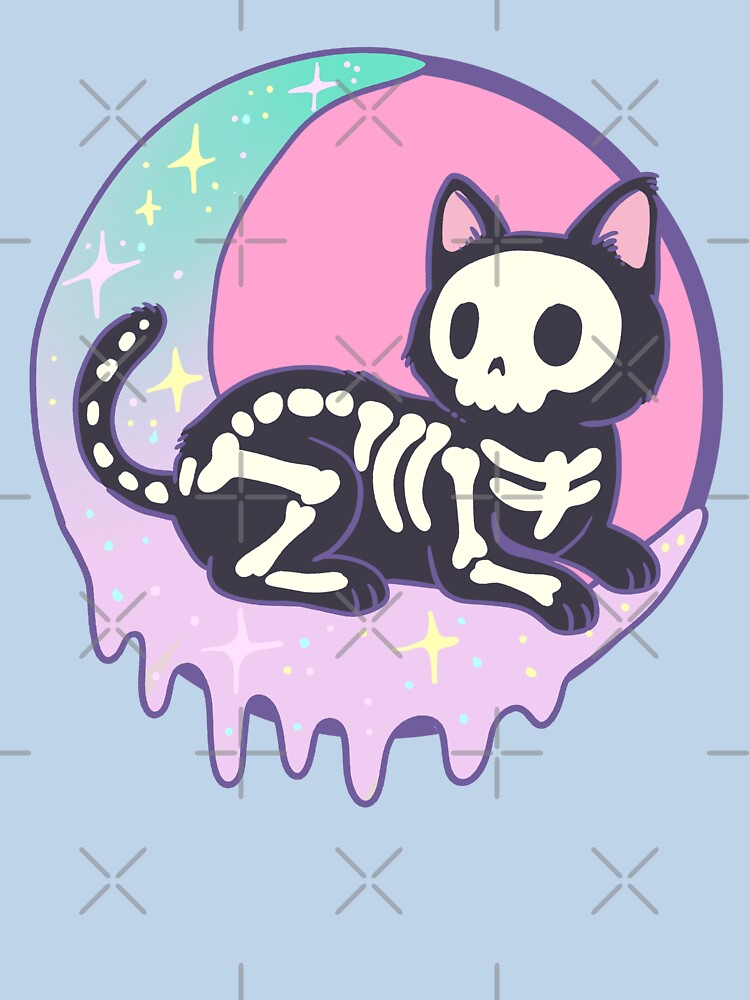 Pastel Goth Skeleton Cat on Crescent Moon by Jess.a.creates