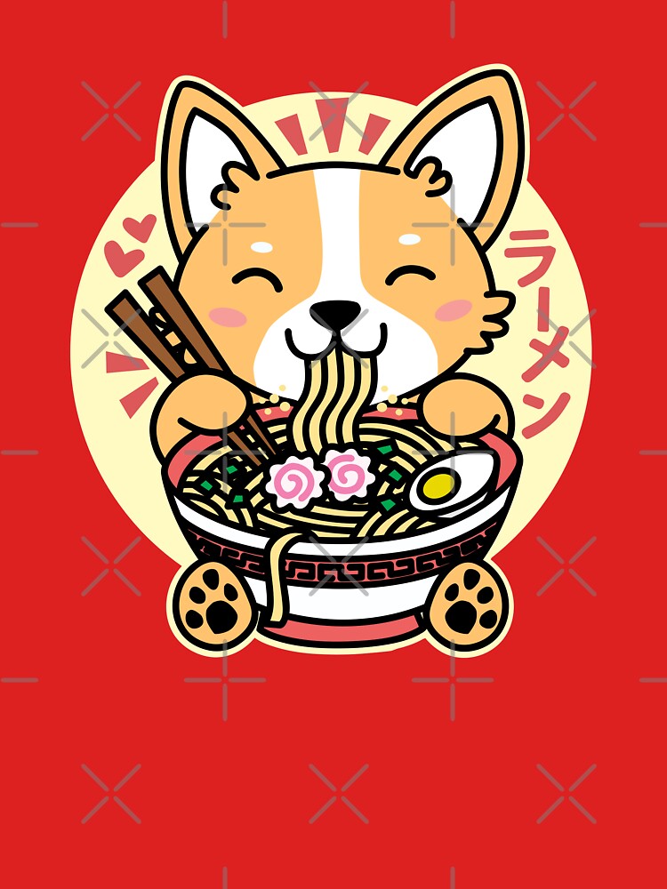 Corgi Eating Ramen Cute Kawaii Noodles by DetourShirts