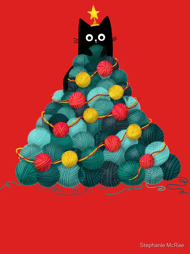 Black Cat in Yarn Christmas Tree by Stephanie McRae