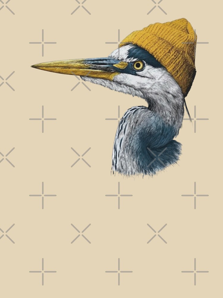 Retro 90's Great Blue Heron Wearing Beanie Vintage Bird, watching Birding by BooberriesS
