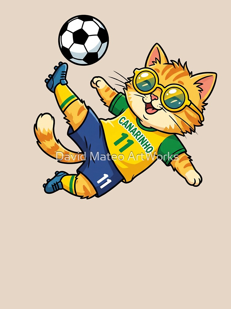 Brazil Soccer Cat Bicycle Kick — Canarinho Number 11 Cartoon by David Mateo ArtWorks
