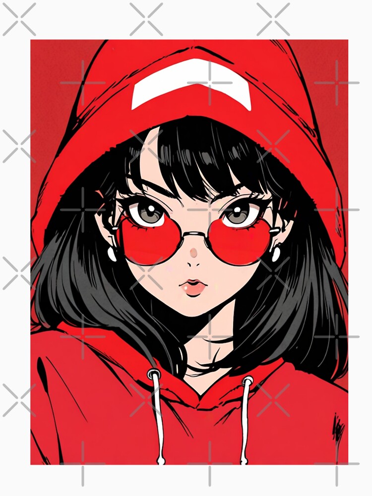 Retro 90s Anime Girl Red Hoodie Streetwear by ShadowsInk