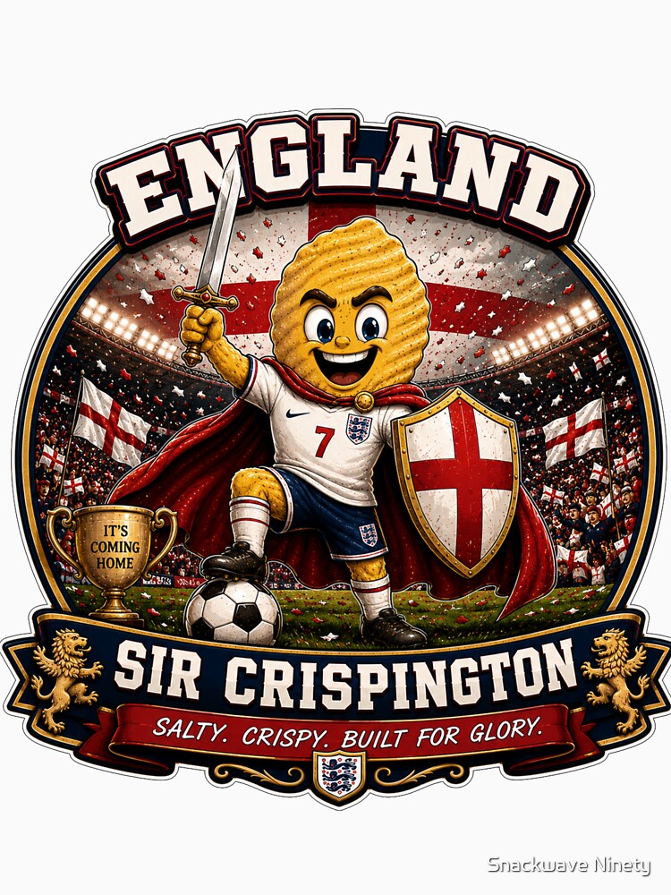England Crisp Knight Football Mascot Sticker | Sir Crispington Soccer Fan Design by Snackwave Ninety
