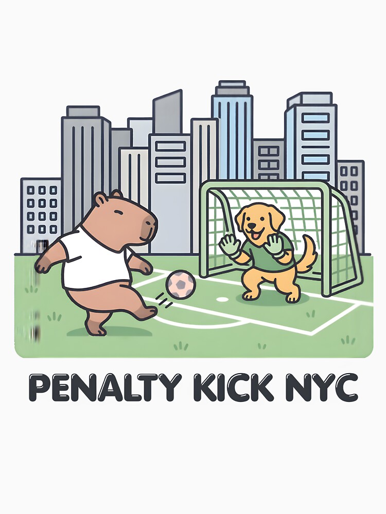 Penalty Kick NYC Capybara And Dog Goalie by laughingshirts