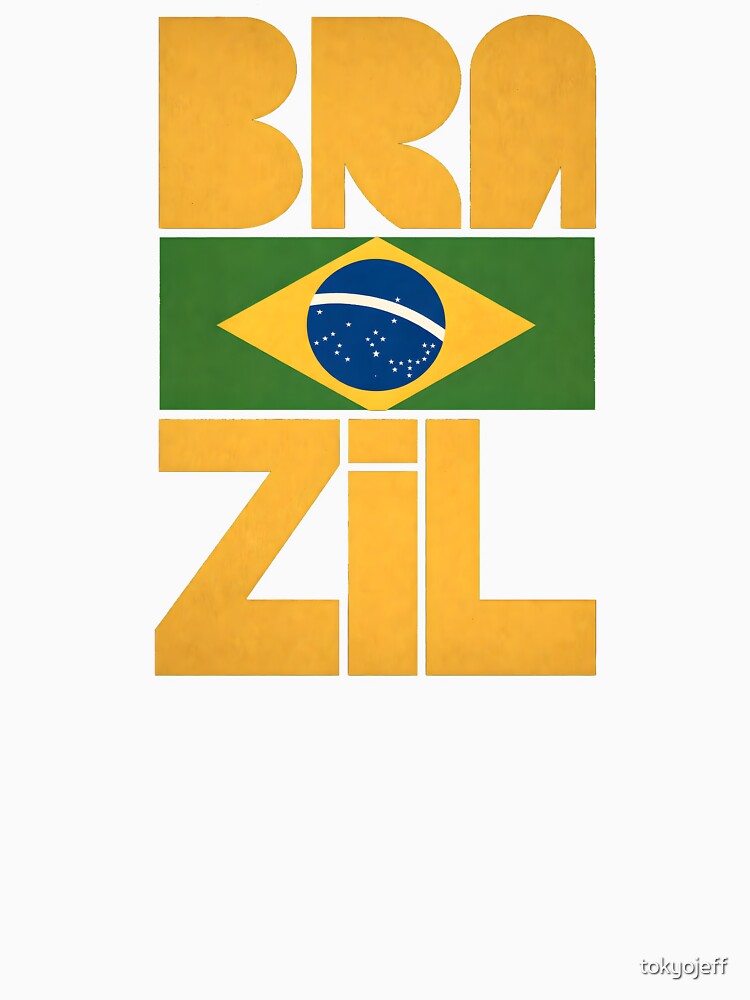 Brazil Football Flag Typography T-Shirt by tokyojeff