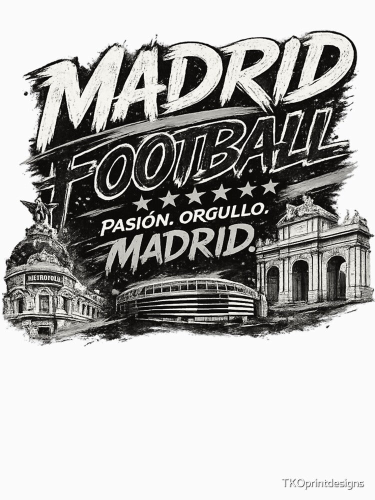 Madrid Football Black White Typography Design | City Pride Soccer Artwork | Landmark Edition by TKOprintdesigns