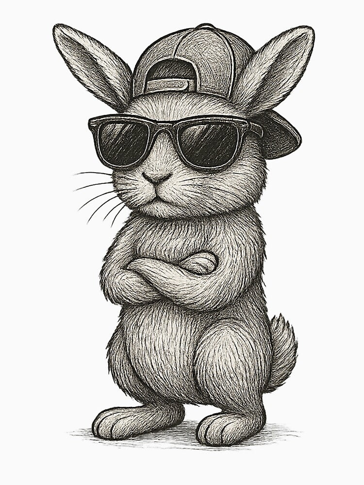 Bunny Face With Sunglasses Easter Day Art for Boys Men Kids by FrankBaird