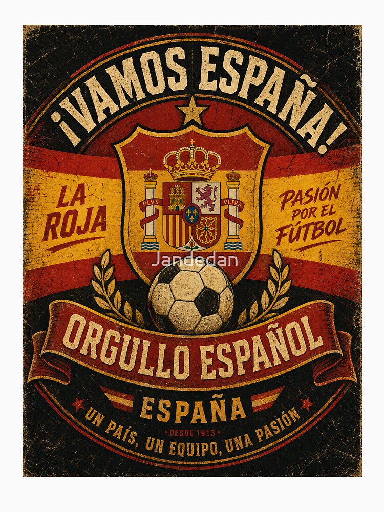 Spain National Football Team Vintage Emblem, La Roja Retro Soccer Fan Badge by Jandedan