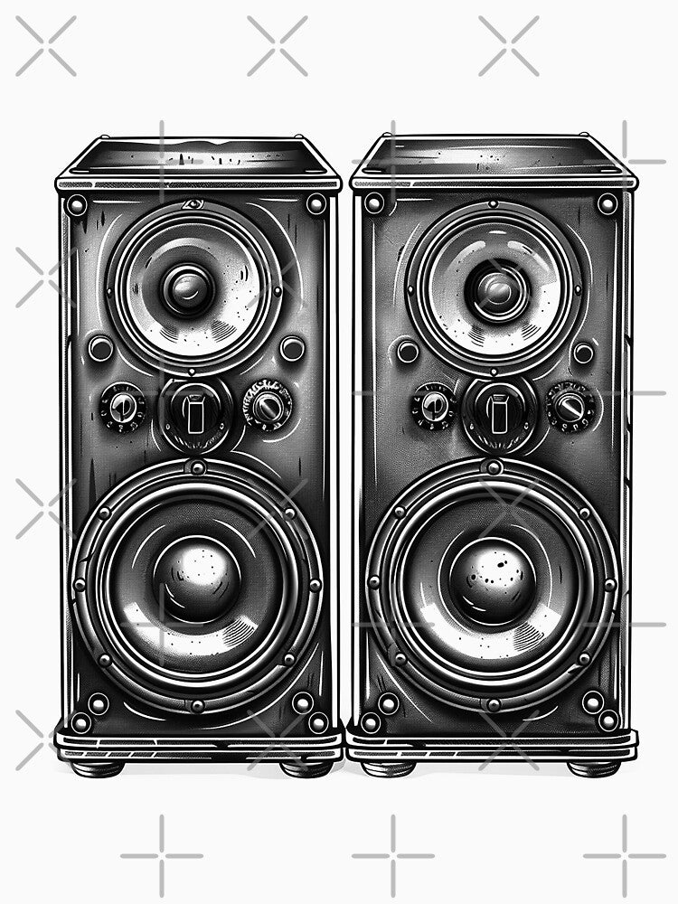 Vintage Stereo Speakers – Retro Music Ink Illustration by inkoutninja