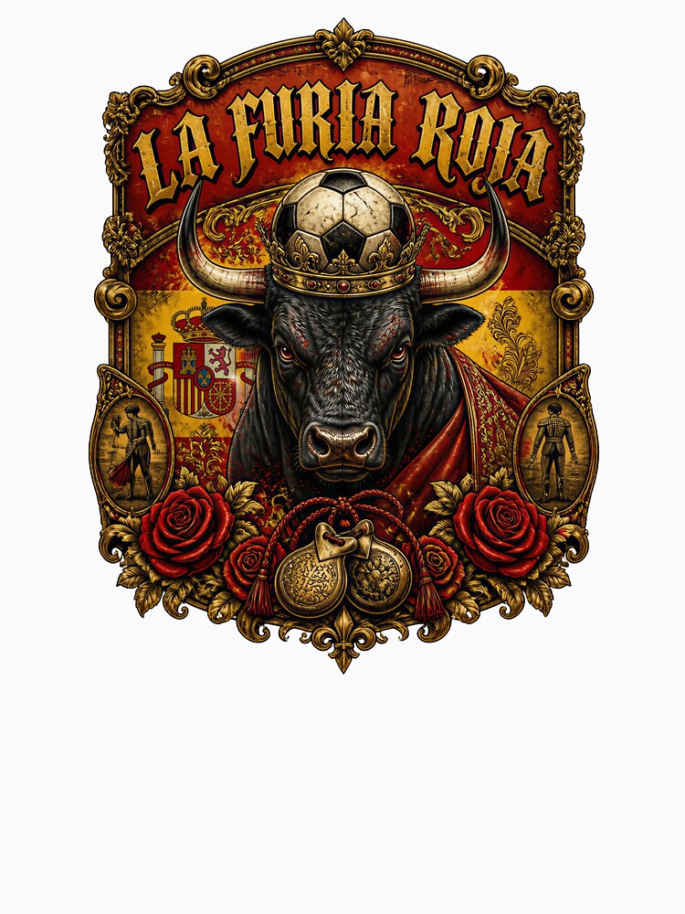 Spain Soccer Bull - La Furia Roja Vintage  Matador Football Fan T-Shirt by 18-30