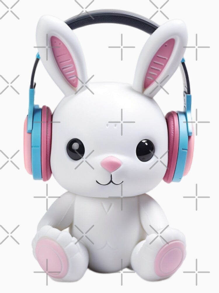 Rabbit wearing headphones by Algaefield